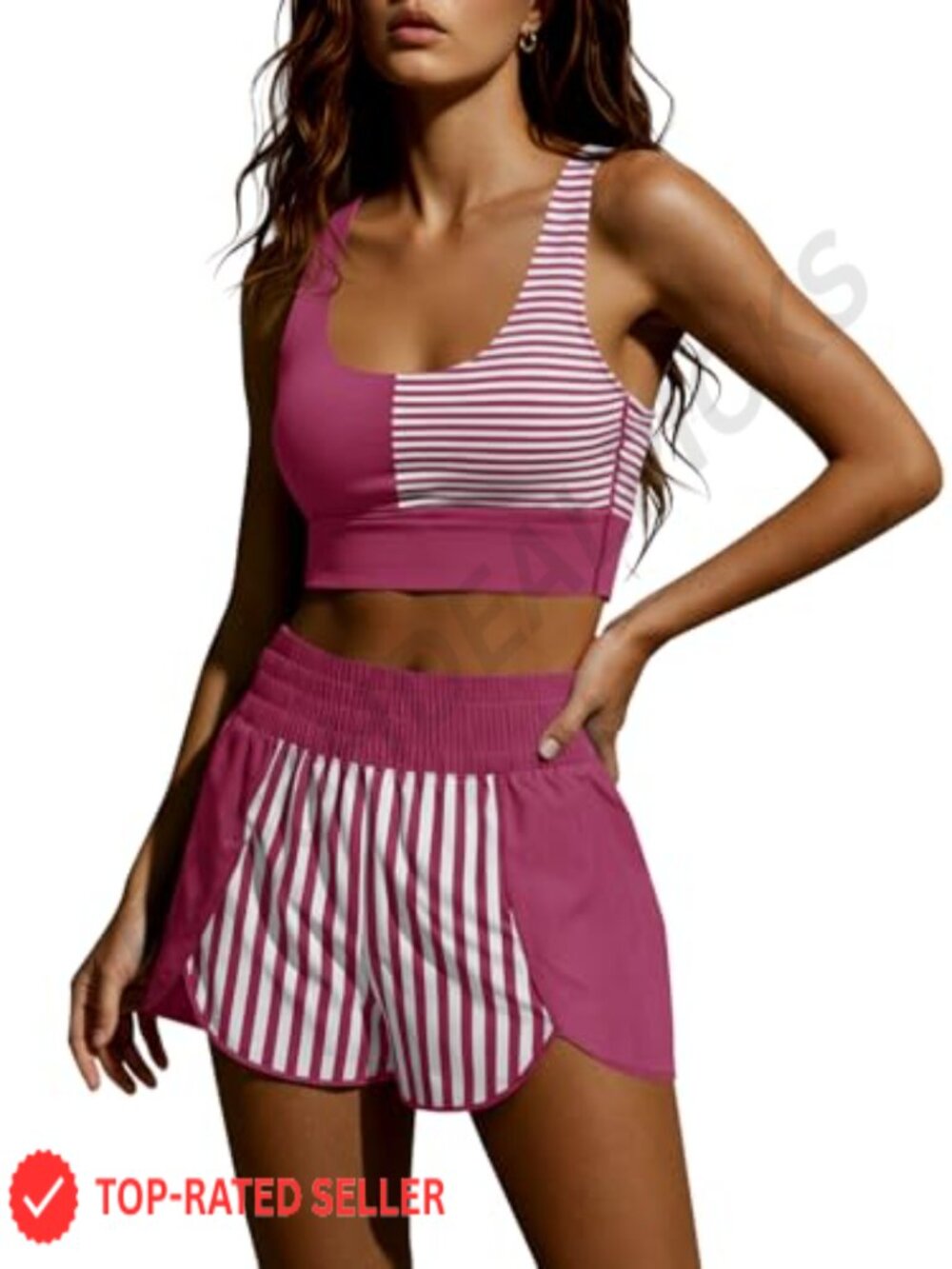 Two Piece Workout Outfit Cropped Tank Top Athletic Short Set Built-in Bra